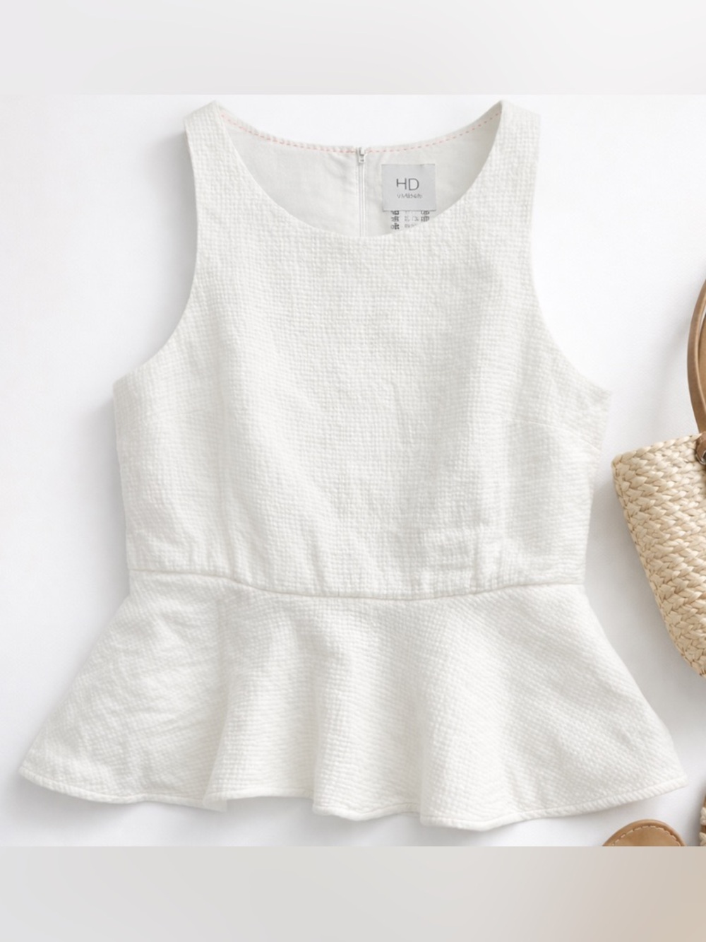 HD in Paris Anthropologie White Textured Peplum Top Size 6
